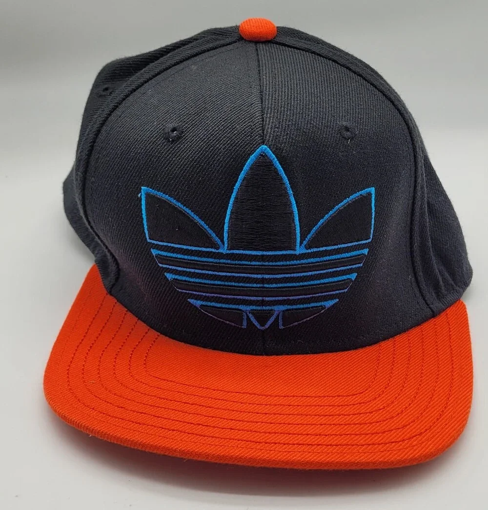 Adidas Hat Cap StrapBack Black Orange Trefoil Logo Embroidered Mens UnderbrimY2K